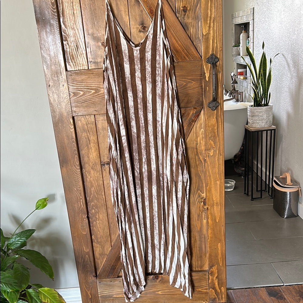 Brown and White Striped Maxi Dress